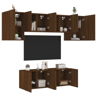 The Living Store Komplet TV omaric 6-delni rjavi hrast inženirski les - Stenska TV Enota