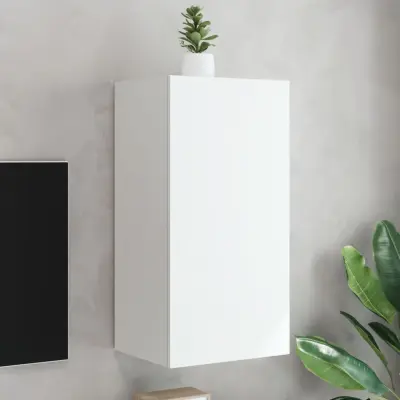 The Living Store Stenska TV omarica z LED lučkami bela 40,5x35x80 cm - TV Stenska Omarica