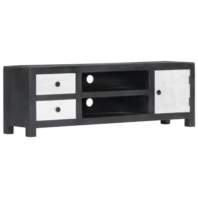 The Living Store Ročno izrezljana TV omarica siva in bela 120x30x40 cm mango - TV Omarica