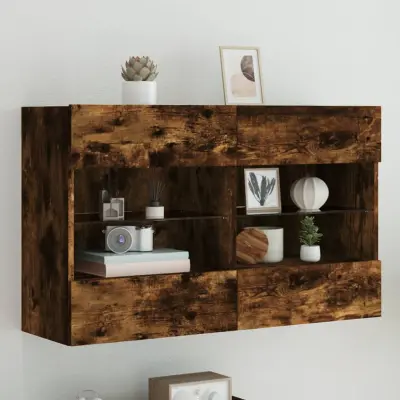 The Living Store Stenska TV omarica z LED lučkami dimljeni hrast 98,5x30x60,5 cm - TV Stenska Omarica