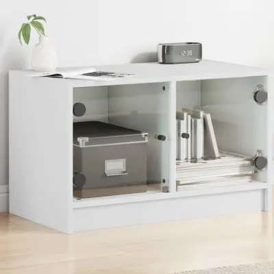 The Living Store TV omarica s steklenimi vrati bela 68x37x42 cm - TV Omarica