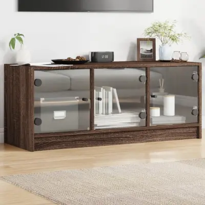 The Living Store TV omarica s steklenimi vrati rjavi hrast 102x37x42 cm - TV Omarica