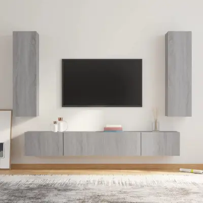 The Living Store Komplet TV omaric 4-delni siva sonoma inženirski les - Komplet TV Omaric