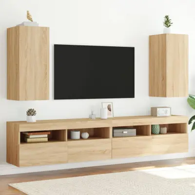 The Living Store Stenske TV omarice z LED 2 kosa sonoma hrast 30,5x35x70 cm - TV Stenska Omarica
