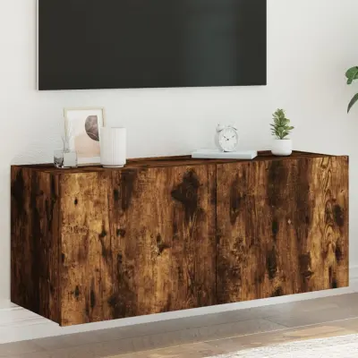 The Living Store Stenska TV omarica z LED lučkami dimljeni hrast 100x35x41 cm - Stenska TV Omarica