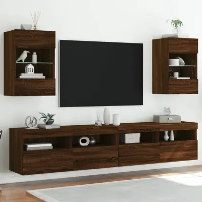The Living Store Stenske TV omarice z LED 2 kosa rjavi hrast 40x30x60,5 cm - TV Stenska Omarica