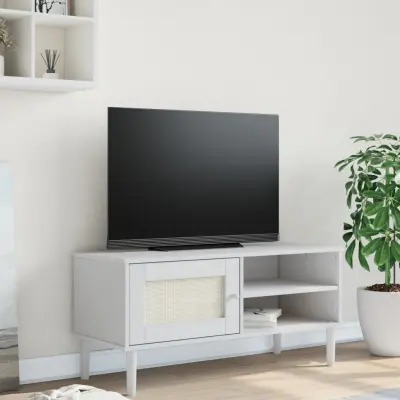 The Living Store TV omarica SENJA videz ratana bela 106x40x49 cm trdna borovina - TV Omarica