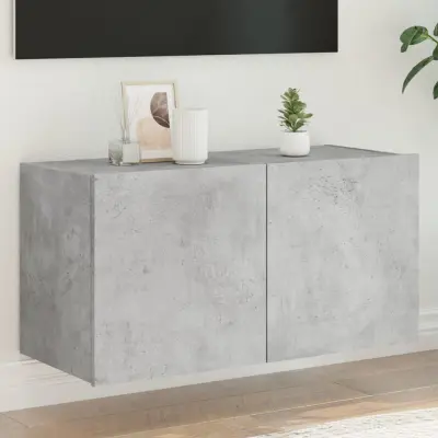 The Living Store Stenska TV omarica z LED lučkami betonsko siva 80x35x41 cm - TV Stenska Omarica