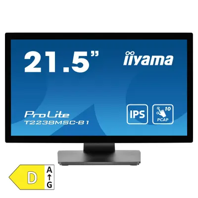 Monitor touch Iiyama 54,6 cm (21,5") T2238MSC-B1 1920x1080 POS IPS 5ms HDMI DisplayPort 2xUSB3.2 Touch Zvočniki  7H ProLite 10 točkovni kapacitivni