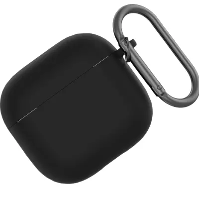Silikonska zaščitna torbica za Apple AirPods 4 s karabinom za zaklepanje Black
