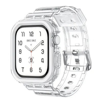 Ice Tough TPU integrirani pašček 10. generacije za Apple Watch - prozoren z belim okvirjem, 42 mm White