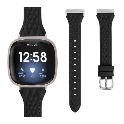 Pašček za uro iz pravega usnja za Fitbit Versa 4 Black
