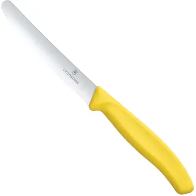 Nazobčan nož za paradižnik z zaobljeno konico, dolžine 110/219 mm - rumen