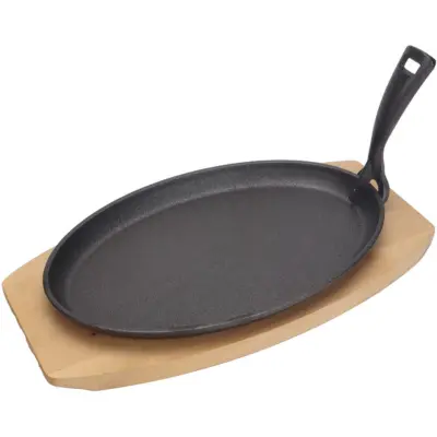 Litoželezni krožnik z lesenim podstavkom, ročaj za grelno ploščo, 280 x 140 mm