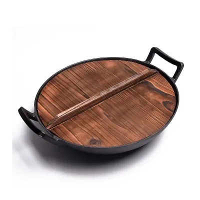Grill King Cast Iron wok z integriranimi ročaji in lesenim pokrovom, 36 cm