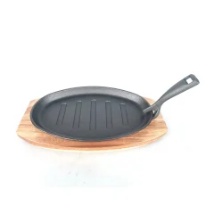 Grill King Cast Iron BBQ okrogla žar ponev s podstavkom iz agacijevega lesa, 28 cm