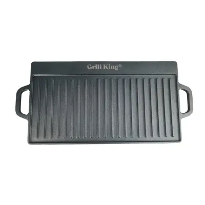 Grill King Cast Iron BBQ dvostranska žar plošča z integriranimi ročaji, 50x23 cm