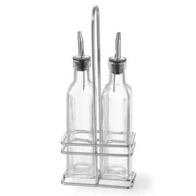 Namizni set steklenic s košarico za oljčno olje in vinski kis 2 x 237ml - Hendi 460245