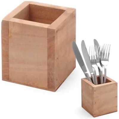 Kvadratna lesena posoda za jedilni pribor 80x80x95 mm - Hendi 664186