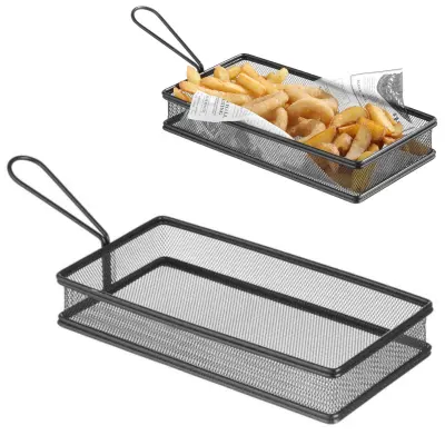 Košarica za serviranje ocvrtega pomfrija z ročajem črna 255x153x45 mm - Hendi 425657