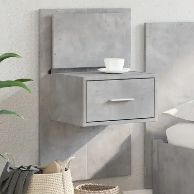 The Living Store Stenska nočna omarica z LED lučkami betonsko siva - Stenska Nočna Omarica