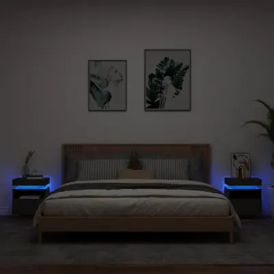 The Living Store Nočna omarica z LED lučkami 2 kosa črna 40x39x48,5 cm - Nočna Omarica