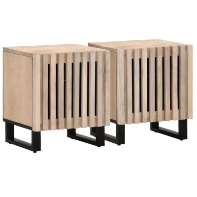 The Living Store Nočna omarica 2 kosa 40x34x46 cm trden beljen mangov les - Nočna Omarica
