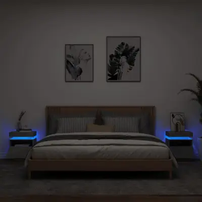 The Living Store Nočna omarica z LED lučkami 2 kosa betonsko siva 40x39x48,5 cm - Nočna Omarica