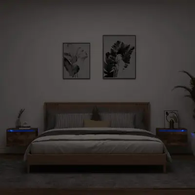 The Living Store Nočna stenska omarica z LED lučkami 2 kosa dimljen hrast - Stenska Nočna Omarica