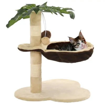 The Living Store Mačje drevo s praskalnikom iz sisala 50 cm bež in rjave barve - Mačje Drevo