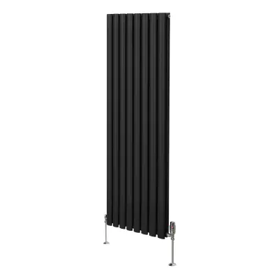 Ovalni stebrični radiator in ventili - 1600 mm x 480 mm – črn