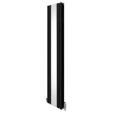 Radiator z ovalnim ogledalom in ventili - 1800 mm x 380 mm - črn