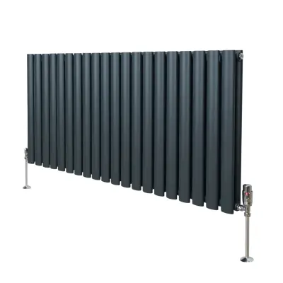 Ovalni radiator in ventili - 600 mm x 1200 mm - antracitno siva