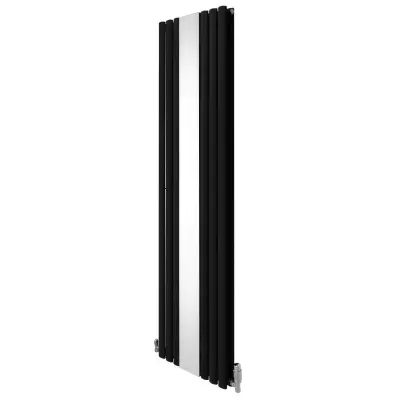 Ovalni zrcalni radiator in ventili - 1800 mm x 500 mm - črn