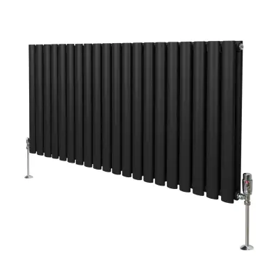 Ovalni stebrični radiator in ventili - 600 mm x 1200 mm - črn