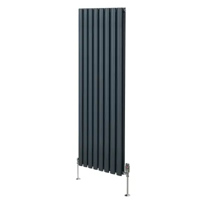 Ovalni stebrični radiator in ventili - 1600 mm x 480 mm - antracitno siva