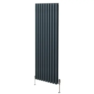 Ovalni stebrični radiator in ventili - 1800 mm x 600 mm - antracitno siva