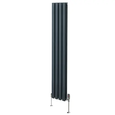 Ovalni stebrični radiator in ventili - 1600 mm x 240 mm - antracitno siva