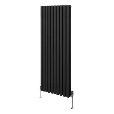 Ovalni stebrični radiator in ventili - 1600 mm x 600 mm - črn