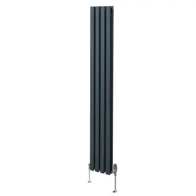 Ovalni stebrični radiator in ventili - 1800 mm x 240 mm - antracitno siva