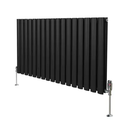 Ovalni stebrični radiator in ventili - 600 mm x 1020 mm – črn