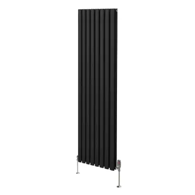 Ovalni stebrični radiator in ventili - 1800 mm x 480 mm – črn
