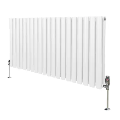 Ovalni stebrični radiator in ventili - 600 mm x 1200 mm - bel