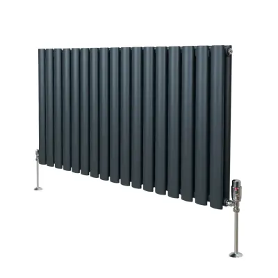 Ovalni stebrični radiator in ventili - 600 mm x 1020 mm - antracitno siva