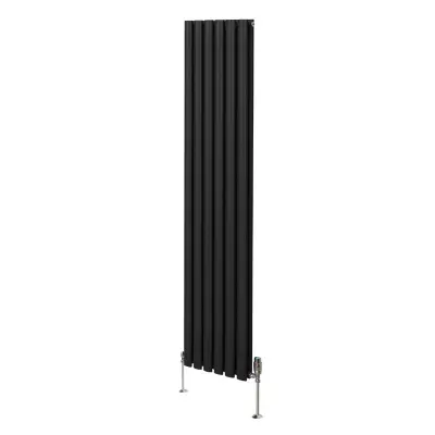 Ovalni stebrični radiator in ventili - 1800 mm x 360 mm – črn