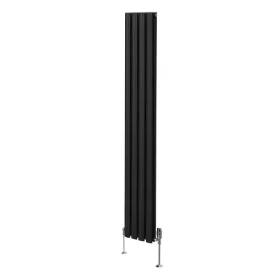 Ovalni radiator in ventili - 1800 mm x 240 mm - črn