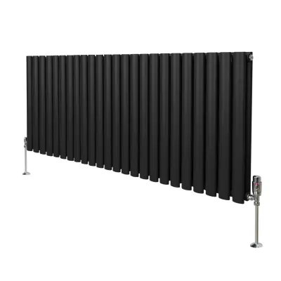 Ovalni stebrični radiator in ventili - 600 mm x 1440 mm – črn