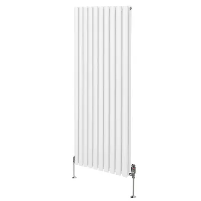 Ovalni stebrični radiator in ventili - 1600 mm x 600 mm - bel