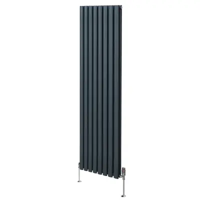 Ovalni stebrični radiator in ventili - 1800 mm x 480 mm - antracitno siva