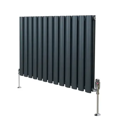 Ovalni stebrični radiator in ventili - 600 mm x 780 mm - antracitno siva